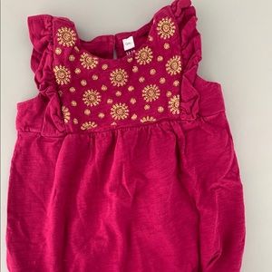 Tea Collection Maroon & Gold Embroidered Romper